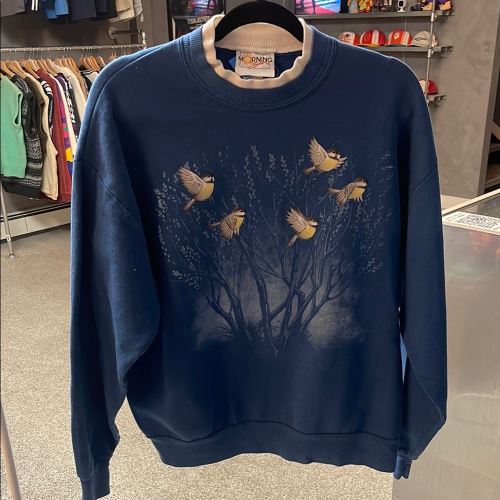 Morning Sun Blue Sweatshirt with Bird Design